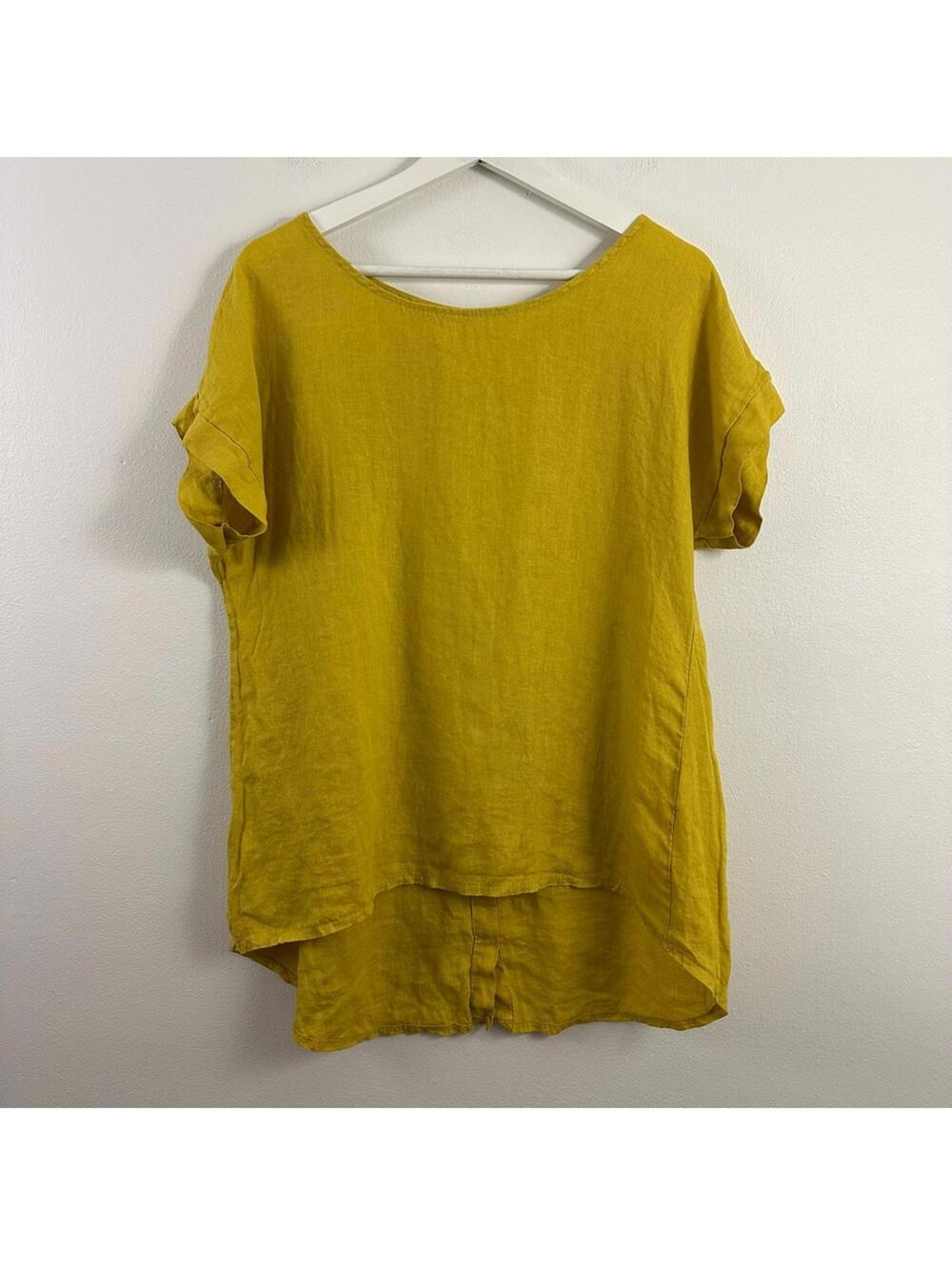 Terzo Millennio Women's 100% Linen Yellow Blouse Size S